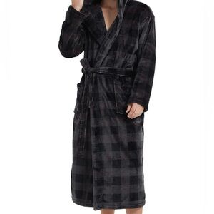 Men’s Velvet Black Plaid Robe